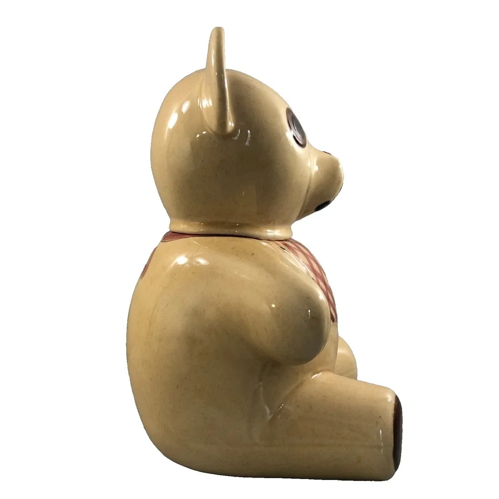 Teddy Bear Cookie Jar Tan Brown‎ Red Sweets Snacks Kitchen